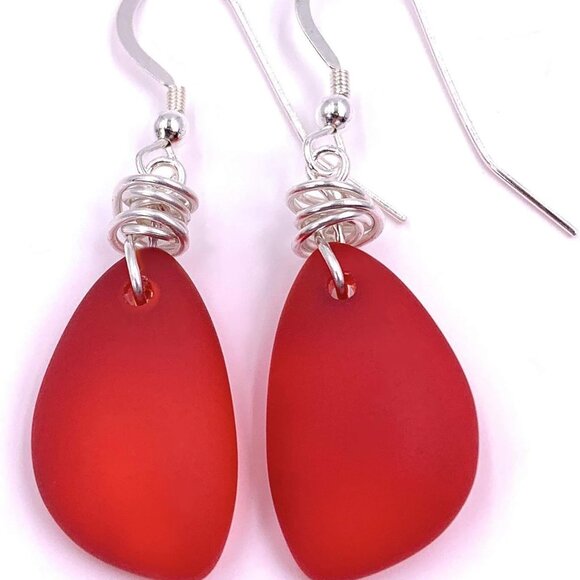 Handmade Recycled Sea Glass Earrings Sterling Silver Hooks Gift Women - Picture 1 of 9